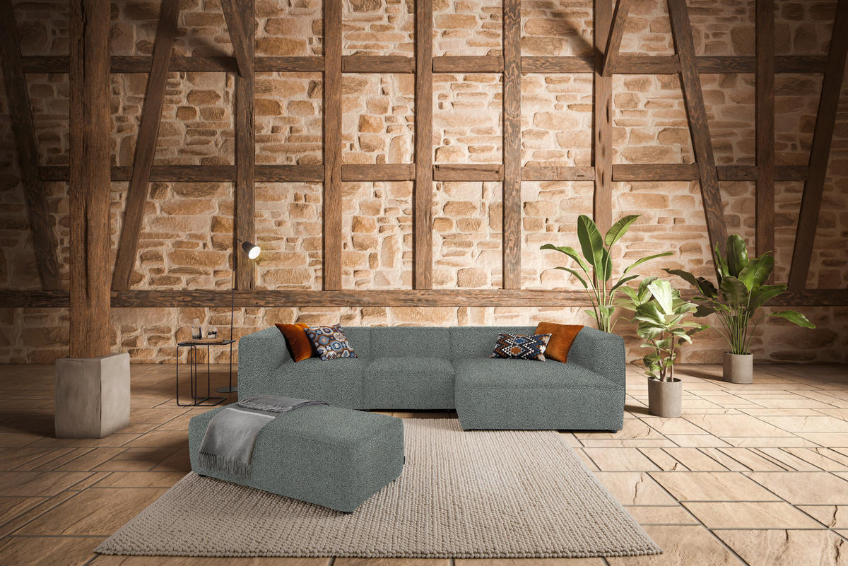 ECKSOFA in Flachgewebe Hellgrau  341/164 cm  - Hellgrau/Schwarz, Design, Kunststoff/Textil (341/164cm) - W.Schillig