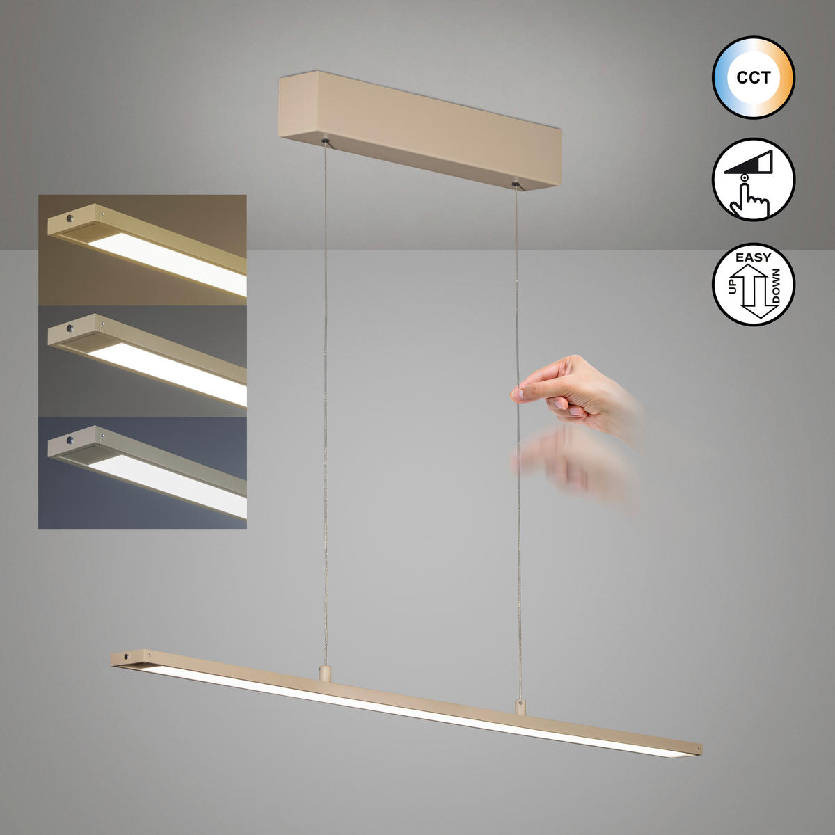 LED-HÄNGELEUCHTE Marlo   - Sandfarben, Design, Glas/Metall (6/90cm) - Fischer & Honsel
