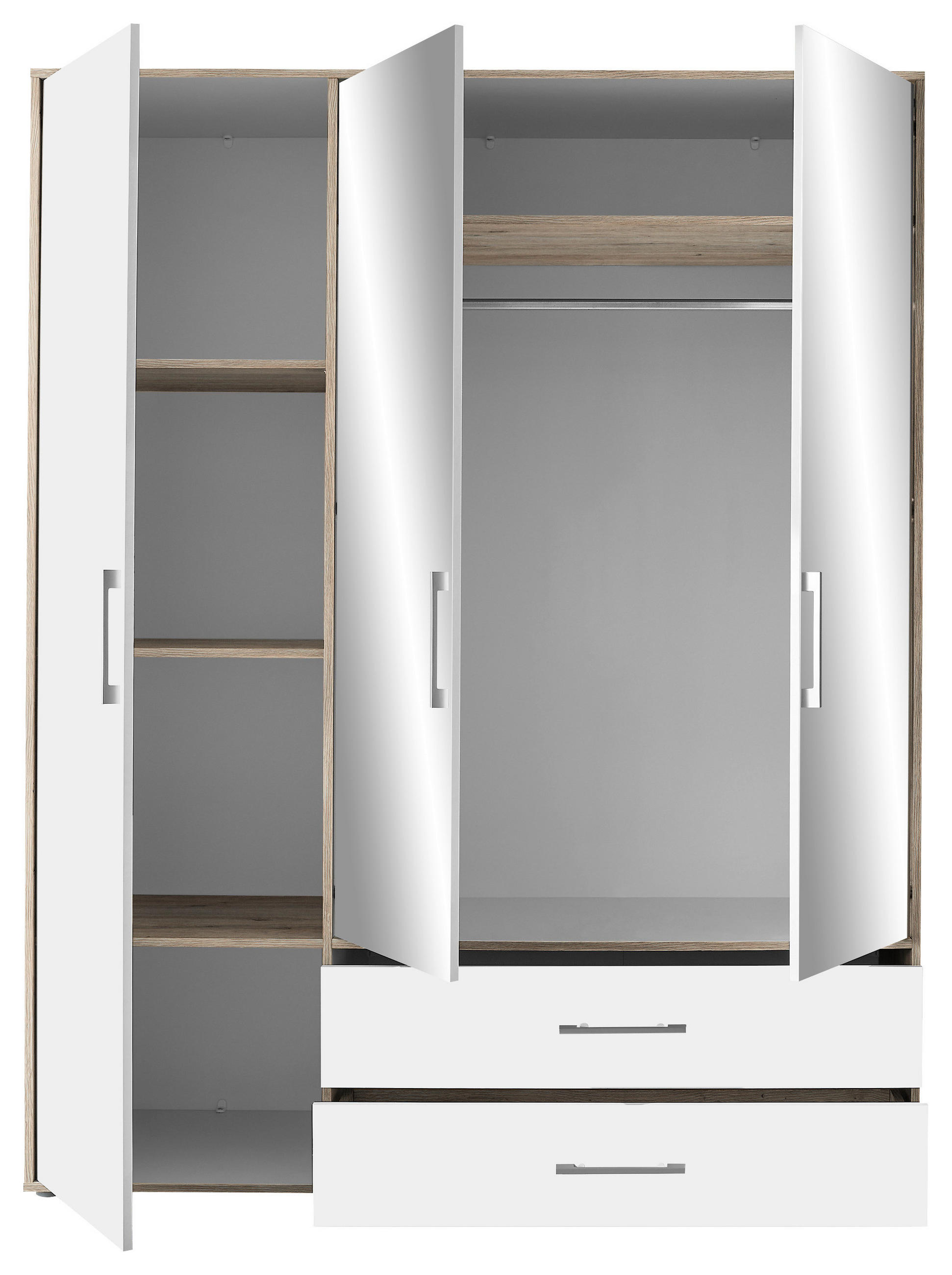KLEIDERSCHRANK 155/195/60 cm 3-türig Weiß, Eiche San Remo, Alufarben  - Alufarben/Weiß, KONVENTIONELL, Glas/Holzwerkstoff (155/195/60cm) - Boxxx