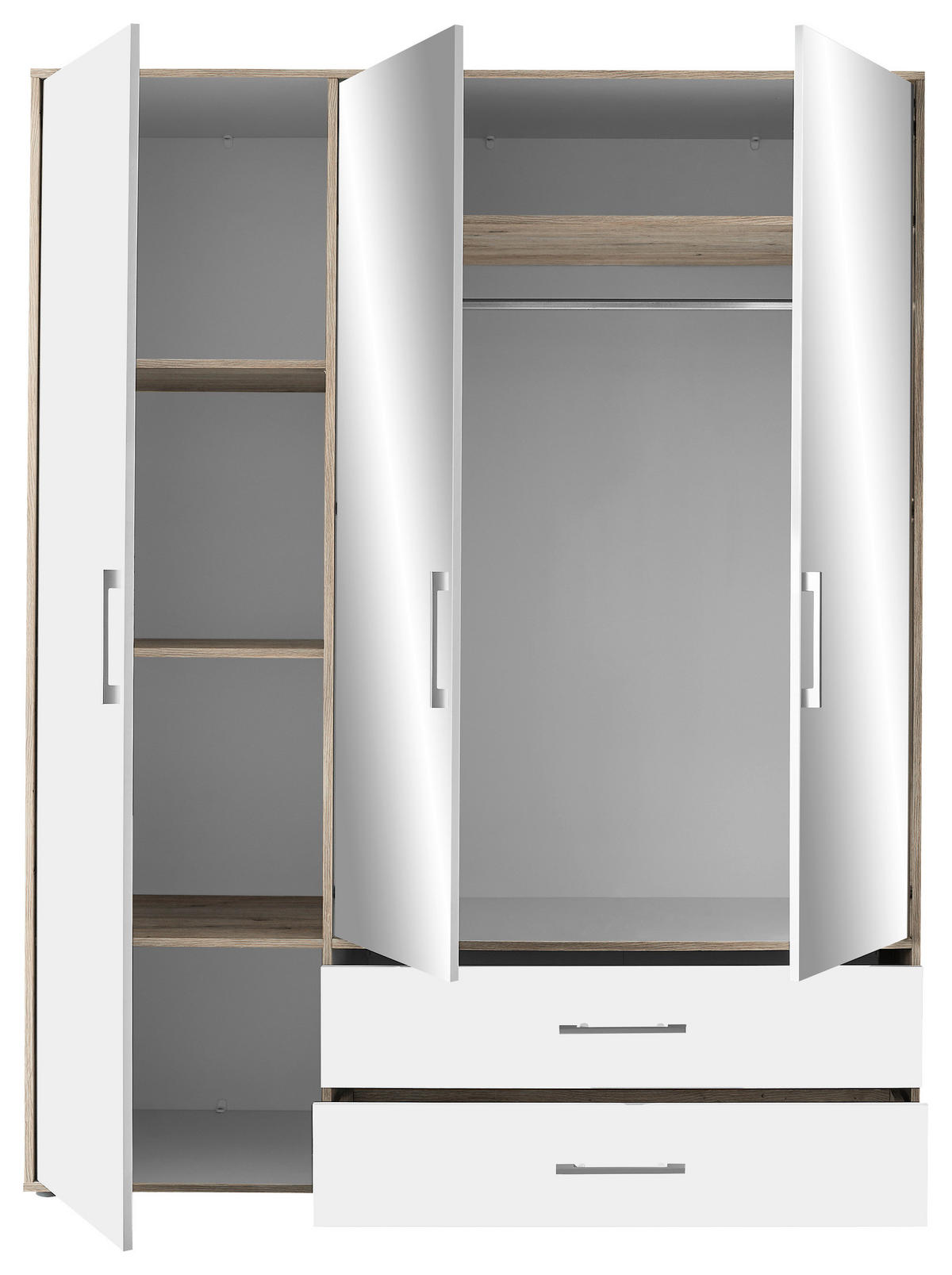 KLEIDERSCHRANK 155/195/60 cm 3-türig Weiß, Alufarben, Eiche San Remo  - Alufarben/Weiß, KONVENTIONELL, Glas/Holzwerkstoff (155/195/60cm) - Boxxx