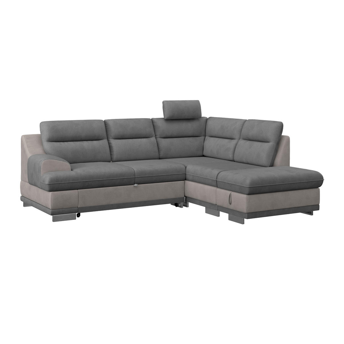 WOHNLANDSCHAFT in Velours Grau, Dunkelgrau  - Chromfarben/Dunkelgrau, Konventionell, Textil/Metall (264/217cm) - MID.YOU