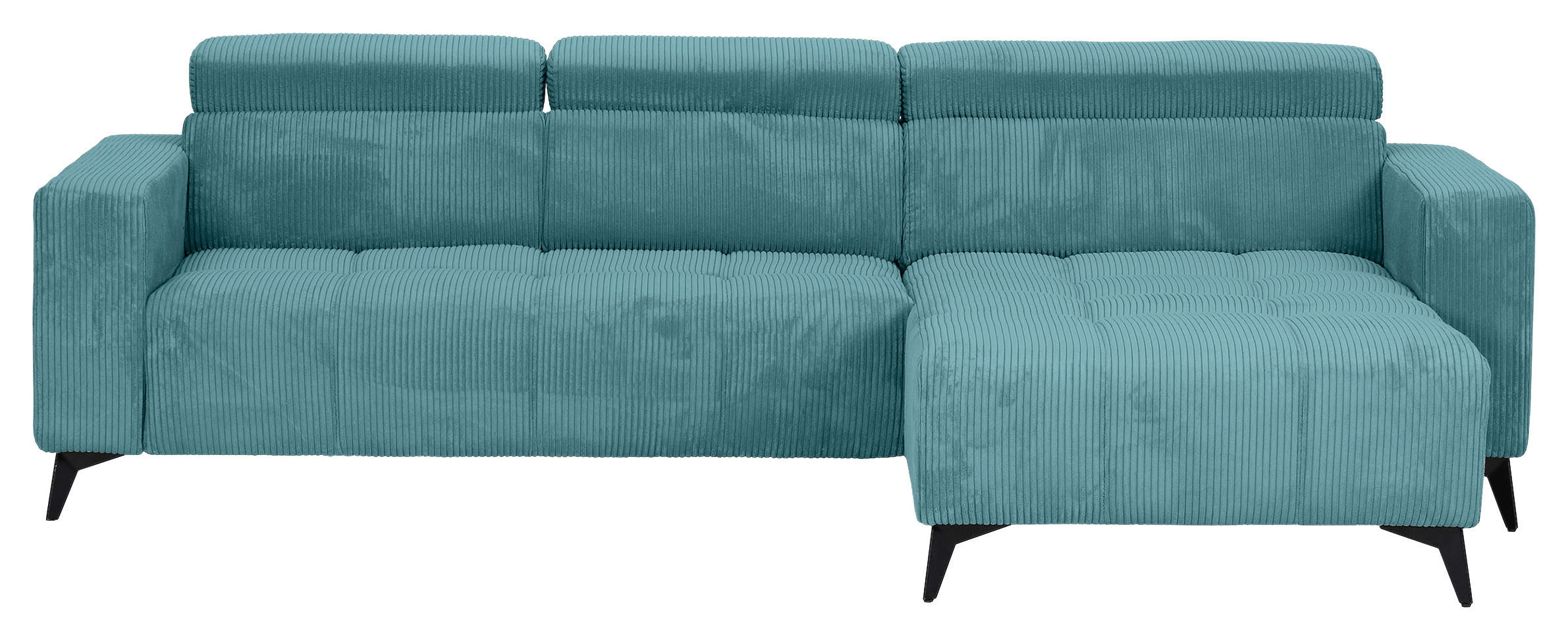 ECKSOFA Petrol Cord Rücken echt, Kopfteilverstellung, Sitzvorzug  - Petrol/Schwarz, KONVENTIONELL, Textil/Metall (257/170cm) - Carryhome