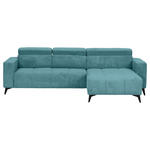 ECKSOFA Petrol Cord Rücken echt, Kopfteilverstellung, Sitzvorzug  - Petrol/Schwarz, KONVENTIONELL, Textil/Metall (257/170cm) - Carryhome