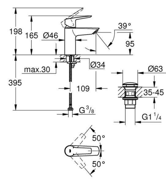 TVÄTTSTÄLLSBLANDARE 4,6/16,5/4,6 cm  - stålfärgad, metall (4,6/16,5/4,6cm) - Grohe