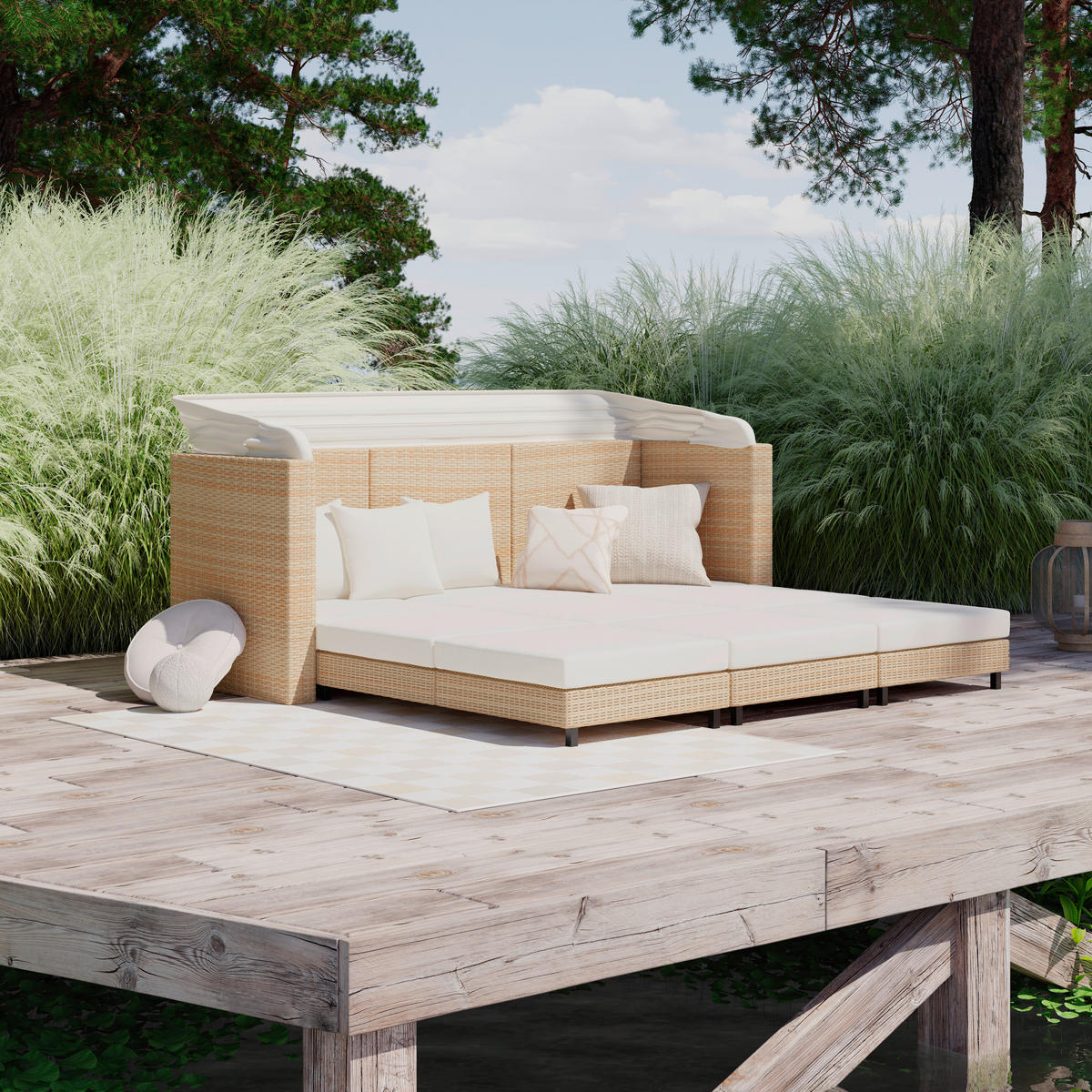 LOUNGEGARNITUR   200/159/75 cm Eisen  - Beige/Creme, MODERN, Kunststoff/Textil (200/159/75cm) - Ambia Garden