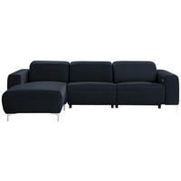 ECKSOFA in Echtleder Dunkelblau  - Chromfarben/Dunkelblau, Design, Leder/Metall (177/292cm) - Pure Home Lifestyle