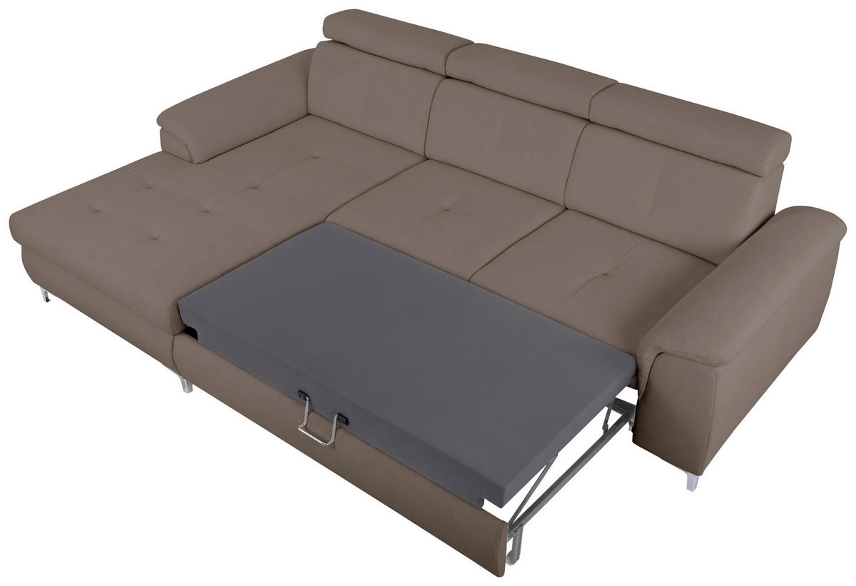 ECKSOFA in Flachgewebe Taupe  - Taupe/Chromfarben, Konventionell, Textil/Metall (175/268cm) - Carryhome