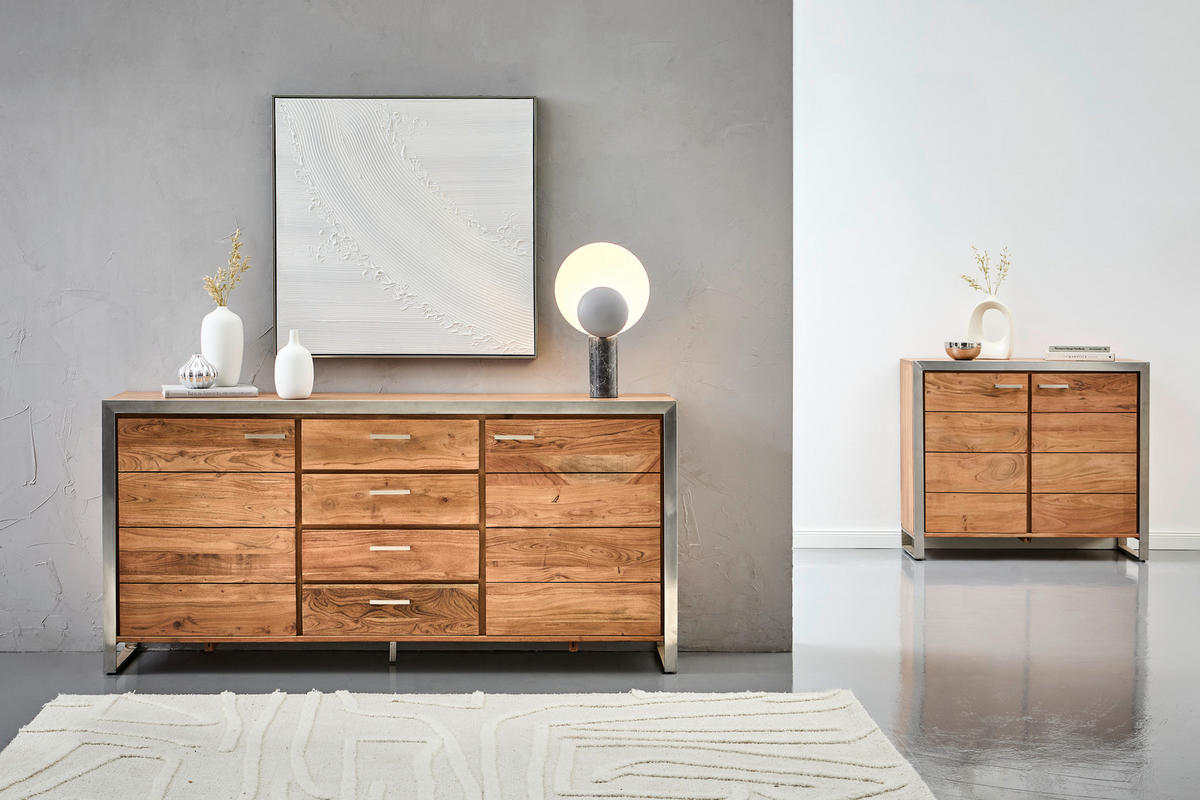 SIDEBOARD  in 175/85/40 cm  - Silberfarben/Akaziefarben, KONVENTIONELL, Holz/Metall (175/85/40cm) - Livetastic