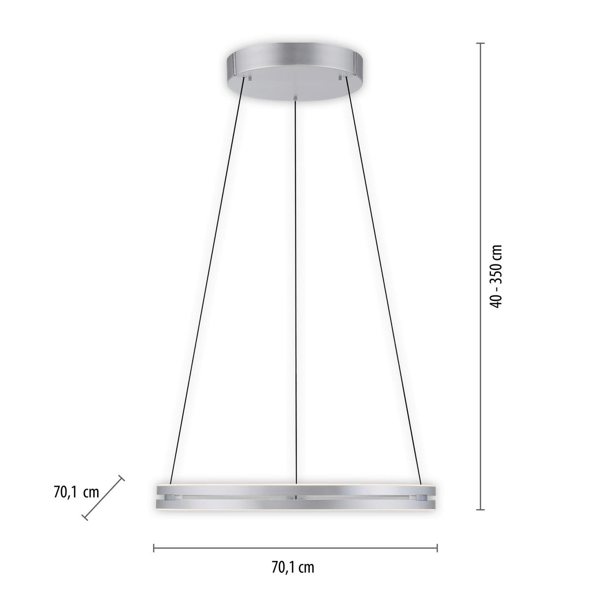 LED-HÄNGELEUCHTE 69,5/69,5/350 cm  - Alufarben, Design, Kunststoff/Metall (69,5/69,5/350cm) - Neuhaus PURE