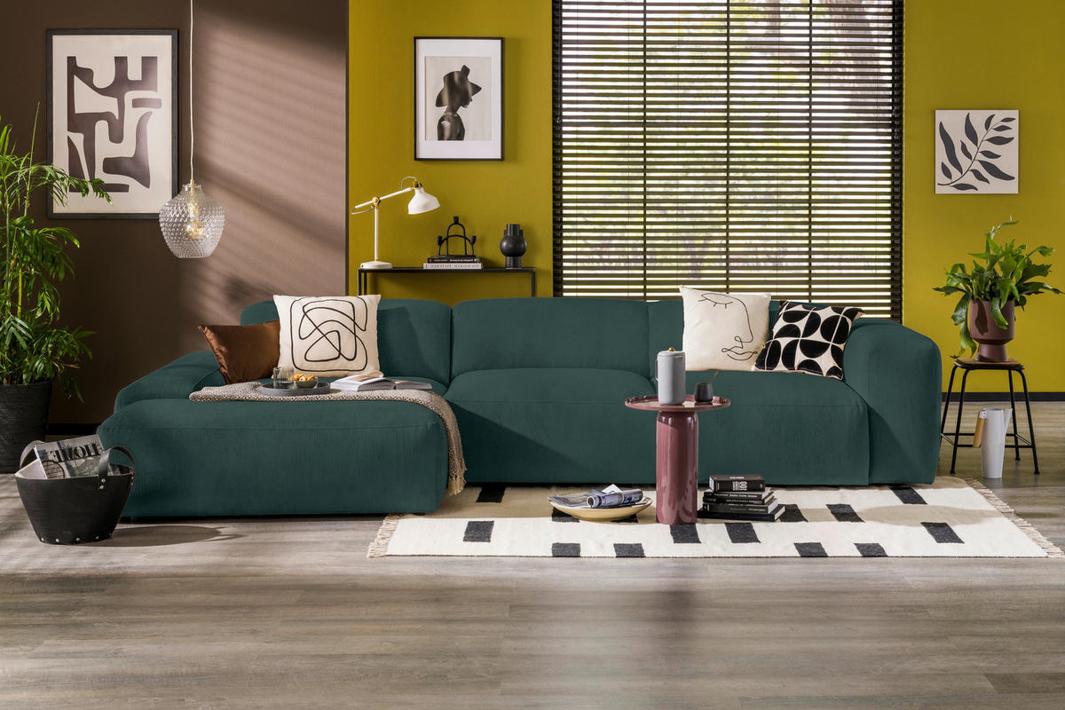ECKSOFA HANNAH Grün Cord  - Schwarz/Grün, Design, Kunststoff/Textil (170/343cm) - MID.YOU