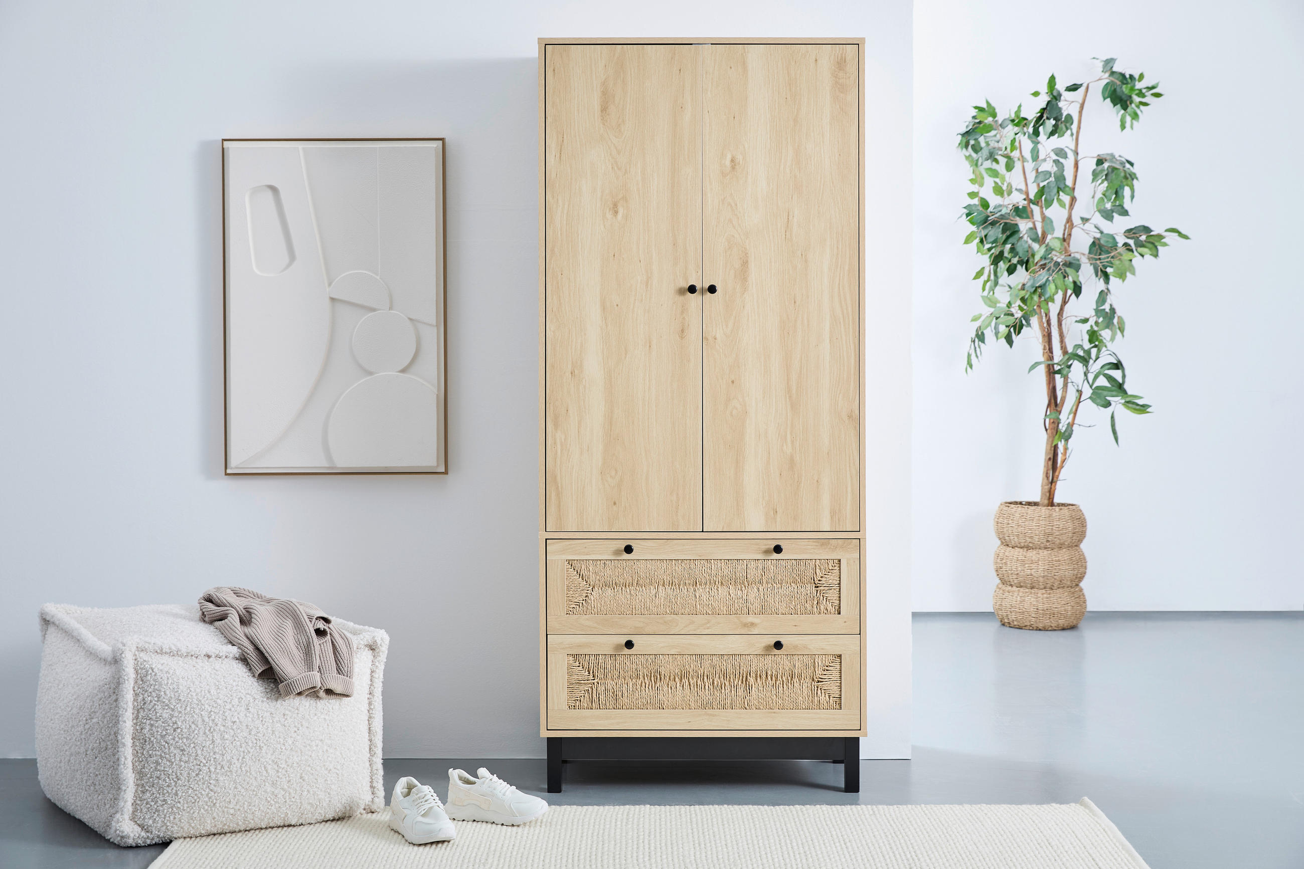 GARDEROBENSCHRANK 80/190/39 cm  - Schwarz/Naturfarben, Natur, Holz/Papier (80/190/39cm) - MID.YOU