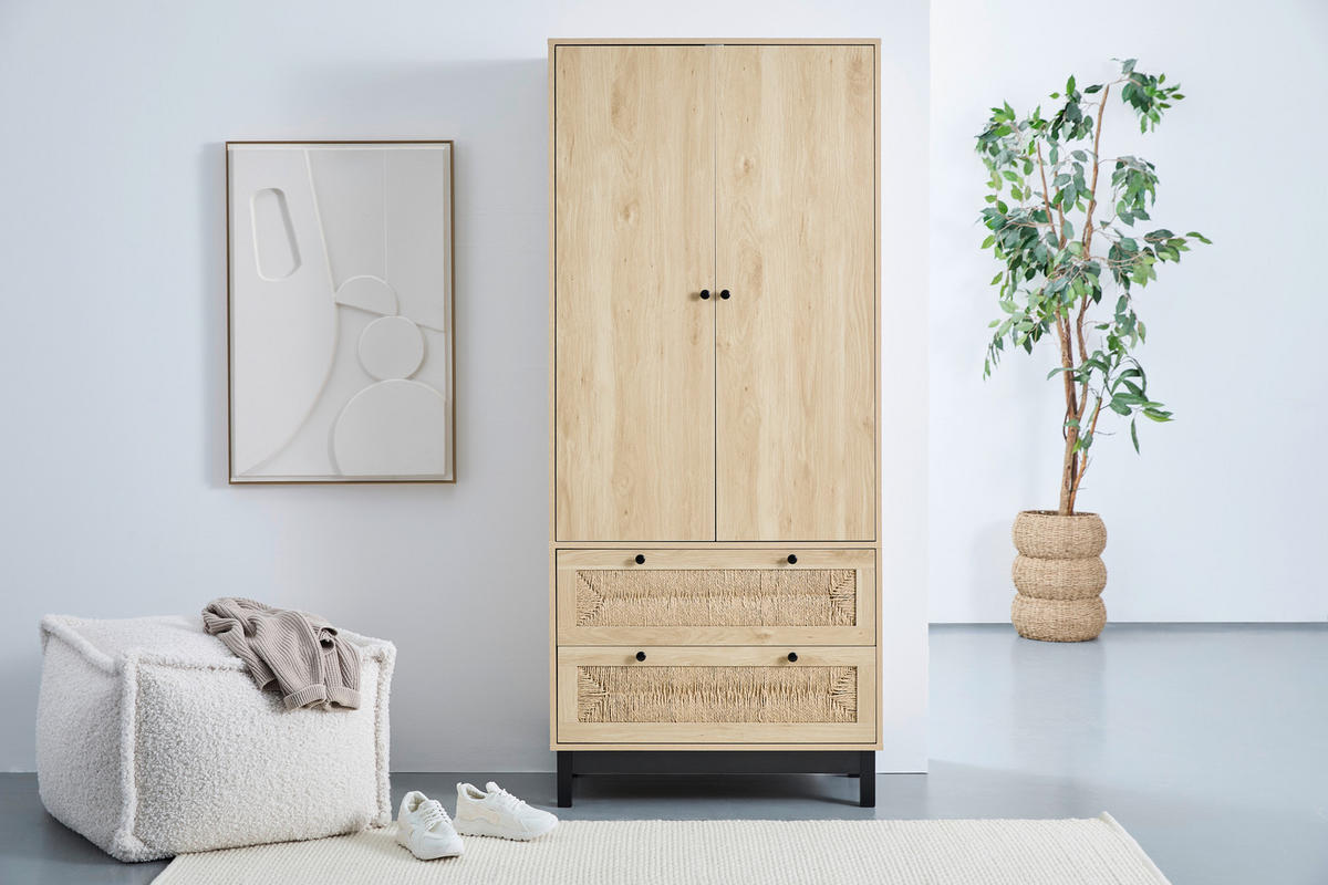 GARDEROBENSCHRANK  in 80/190/39 cm  - Schwarz/Naturfarben, Natur, Holz/Papier (80/190/39cm) - MID.YOU