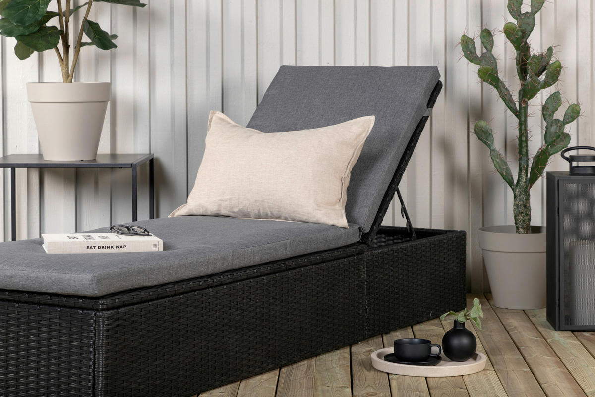 SONNENLIEGE 60.5/37.5/198 cm  - Schwarz/Grau, KONVENTIONELL, Kunststoff/Textil (60.5/37.5/198cm) - Gardenson