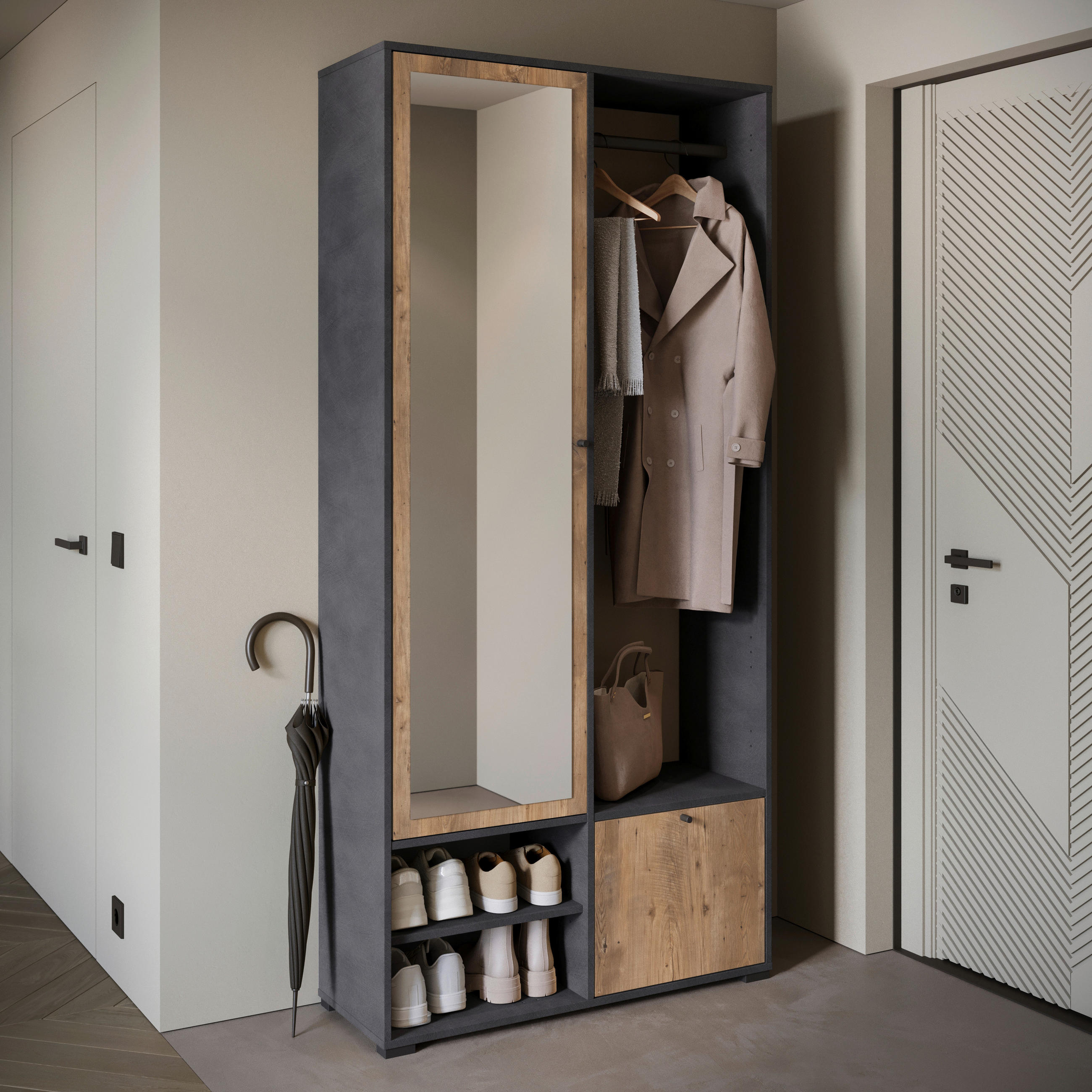 GARDEROBE  in 90/190/33 cm  - Kastanieneichefarben/Anthrazit, Trend, Holzwerkstoff (90/190/33cm) - P & B