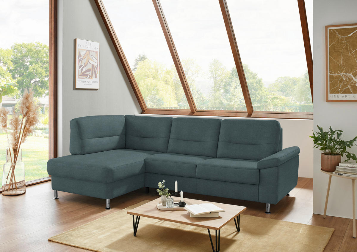 ECKSOFA  in Flachgewebe Dunkelgrau  160/244 cm  - Dunkelgrau/Alufarben, KONVENTIONELL, Textil/Metall (160/244cm) - Beldomo Comfort