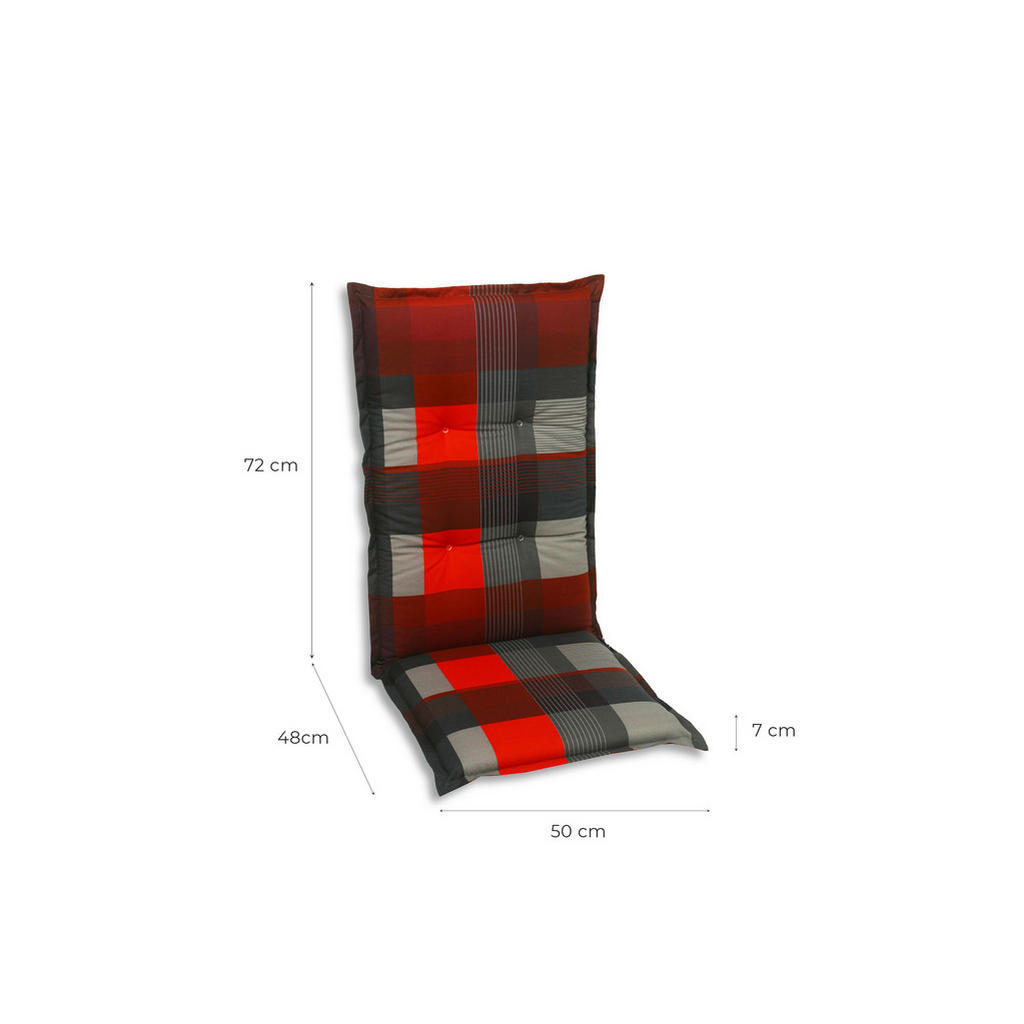 Thumbnail - Sesselauflagenset, Grau, Rot, Dunkelgrau, Textil, 4-teilig, Karo, Füllung: Schaumstoff, Vlies, 50x7x120 cm, Oeko-Tex® St...