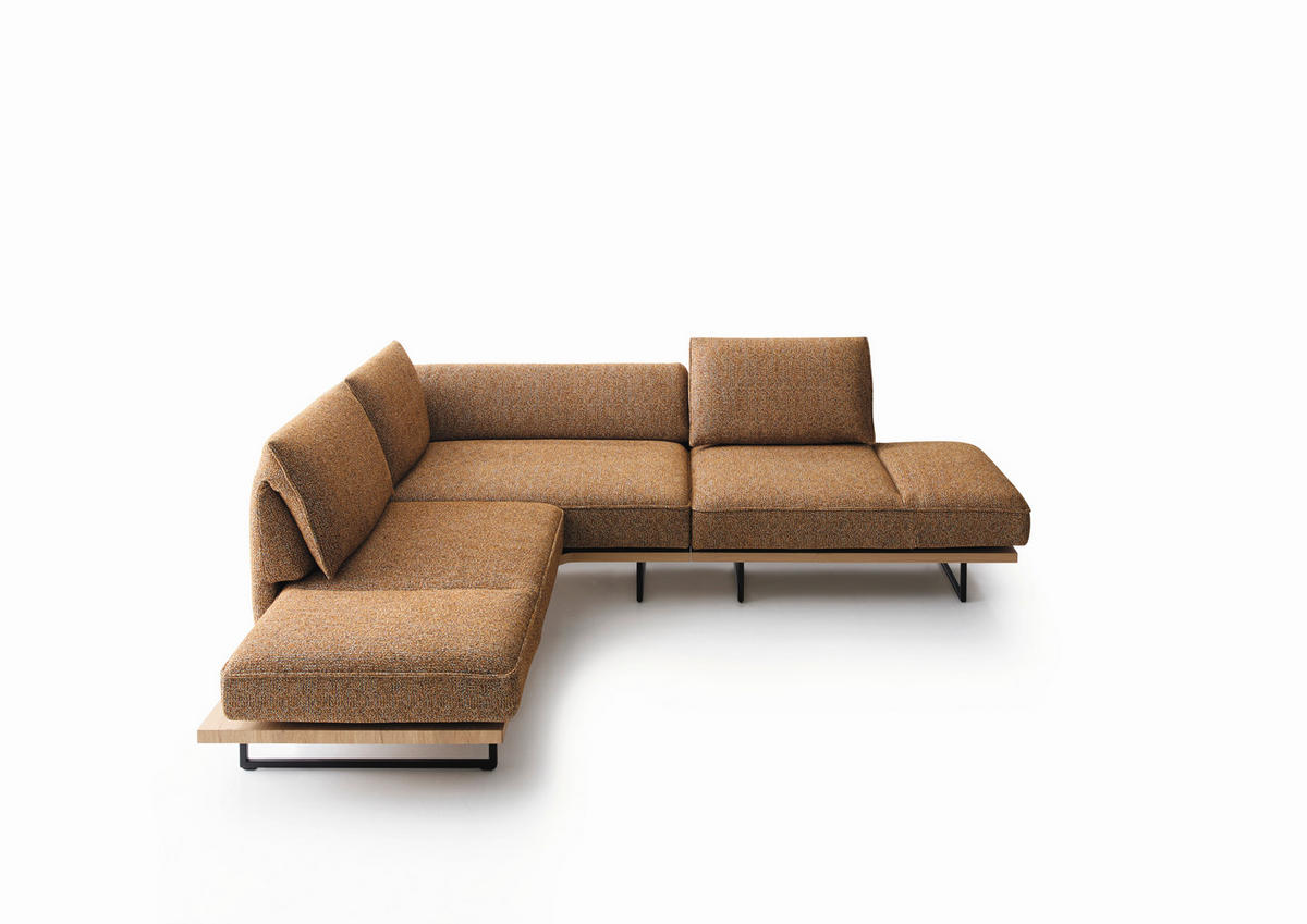 ECKSOFA Dunkelorange Chenille Rücken echt, Armteilverstellung, Relaxfunktion, Drehsitzfunktion  - Dunkelorange/Schwarz, Design, Holz/Textil (209/252cm) - Koinor