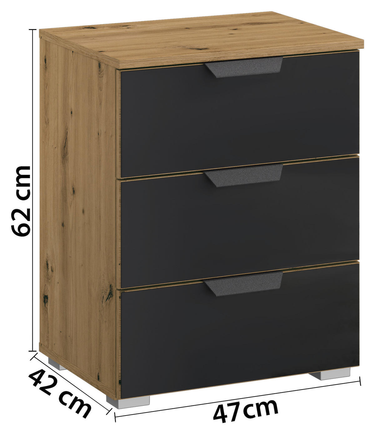 SÄNGBORD i antracit, ek Artisan  - aluminiumfärg/grå, Modern, metall/trämaterial (40/61/42cm) - Rauch Möbel