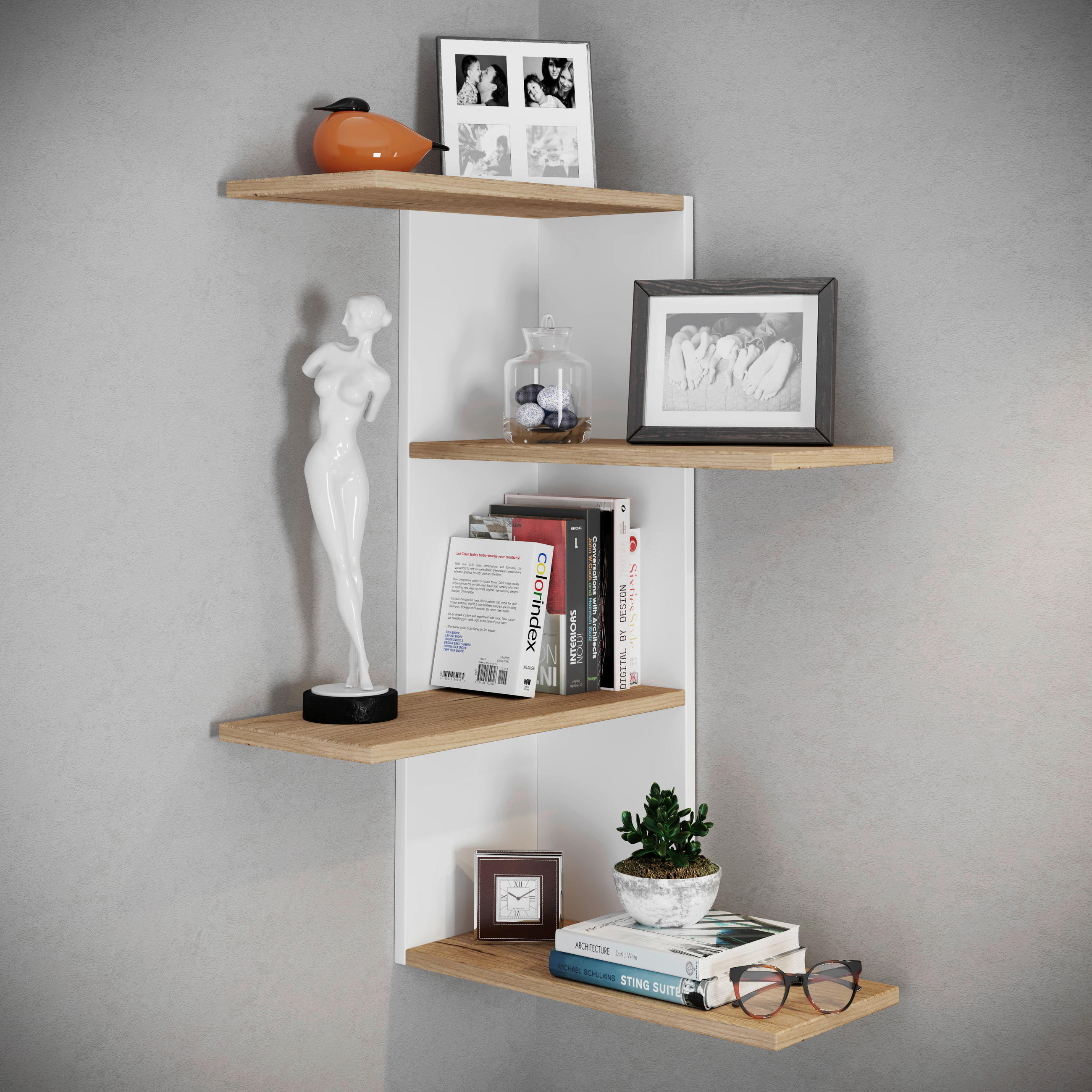 ECKREGAL in 45/77/45 cm Weiss, Honigeiche  - Honigeiche/Weiss, Lifestyle, Holzwerkstoff (45/77/45cm) - MID.YOU
