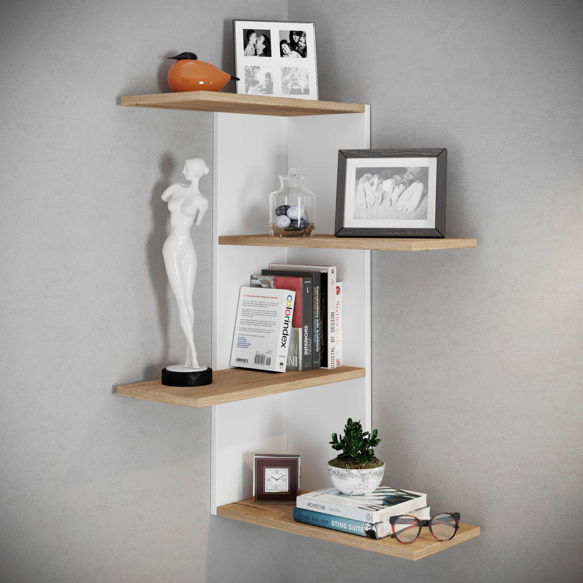 HÖRNHYLLA i 45/77/45 cm vit, honungsek  - vit/honungsek, Lifestyle, trämaterial (45/77/45cm) - MID.YOU