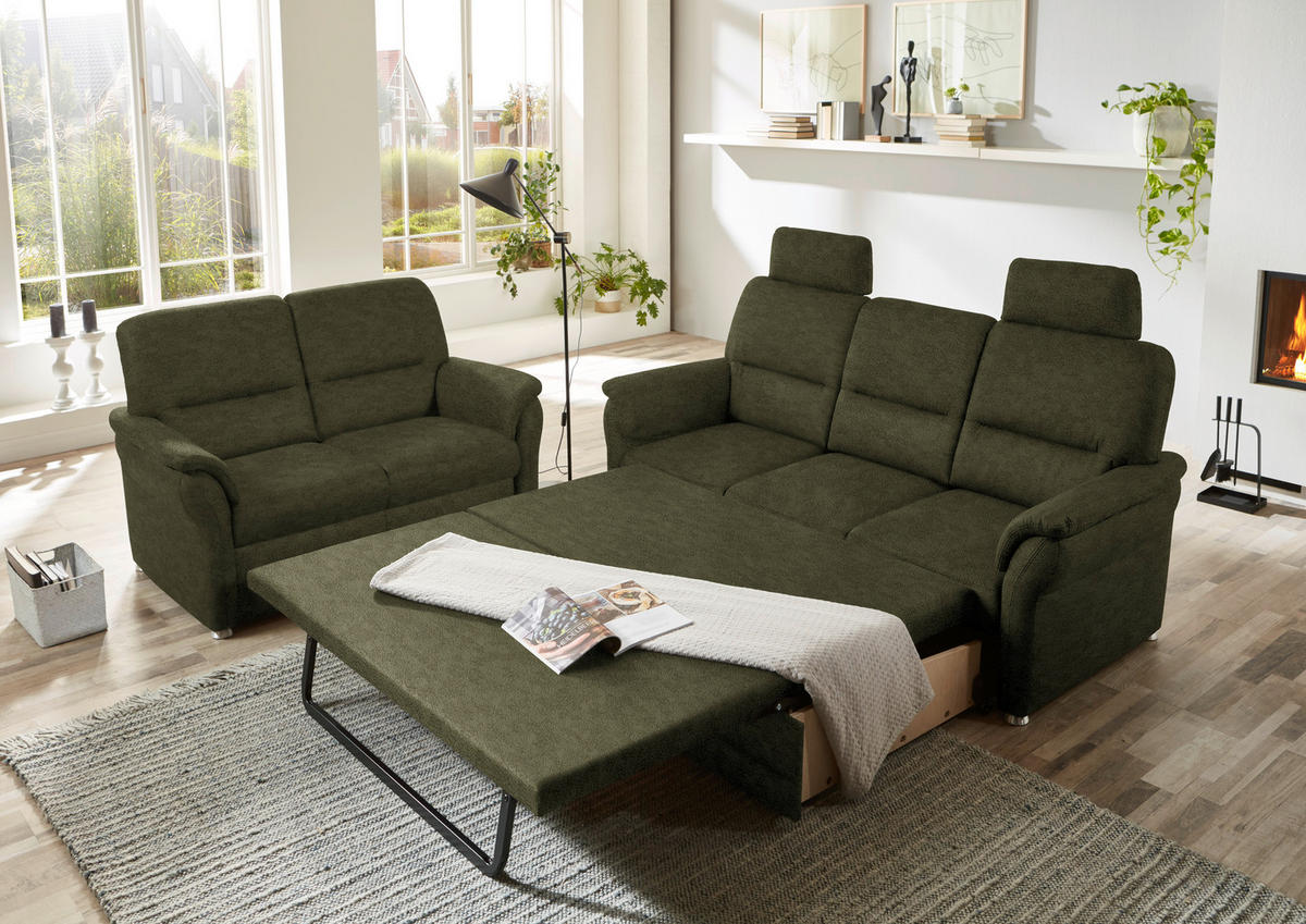 SITZGARNITUR in Mikrofaser Dunkelgrün  - Dunkelgrün/Alufarben, Konventionell, Textil/Metall (192/96/89cm) - Beldomo Comfort