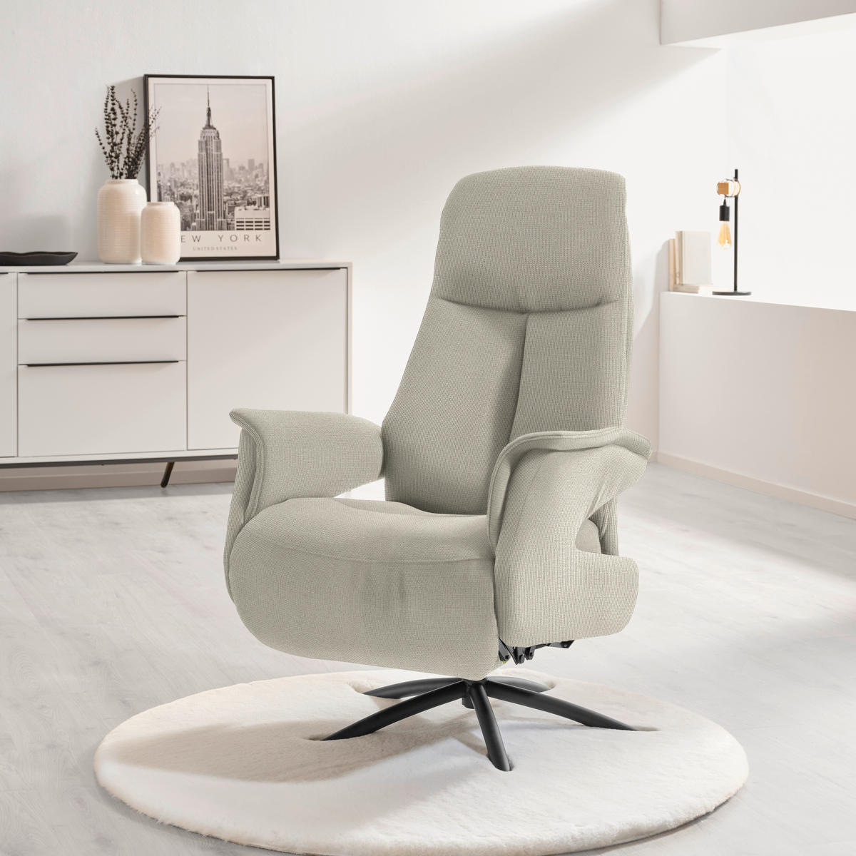 RELAXFÅTÖLJ i textil greige  - greige/svart, Design, metall/textil (73/108/86cm) - Livetastic