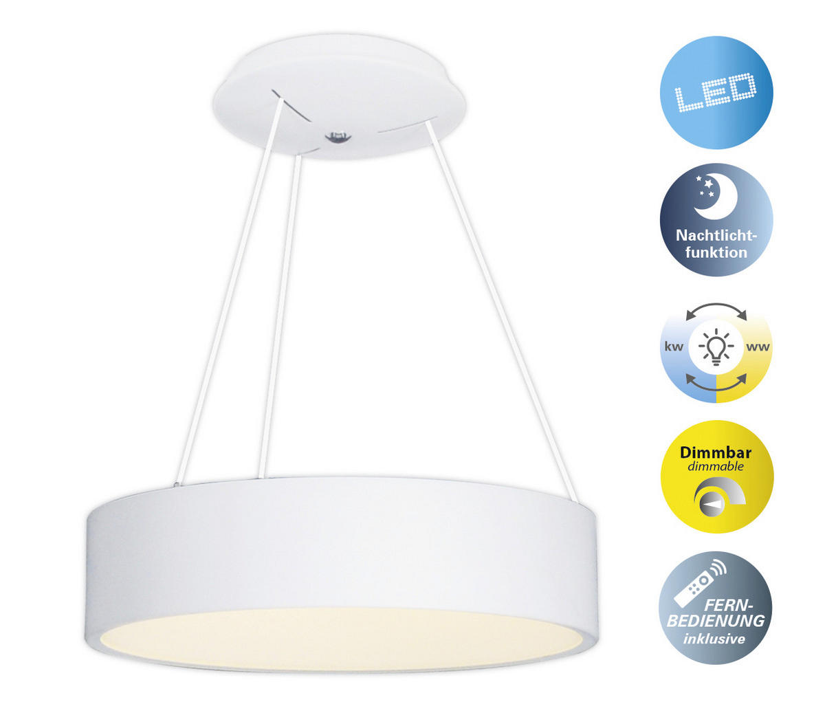 LED-HÄNGELEUCHTE CARLA 45/150 cm   - Weiß, Design, Kunststoff/Metall (45/150cm) - Näve