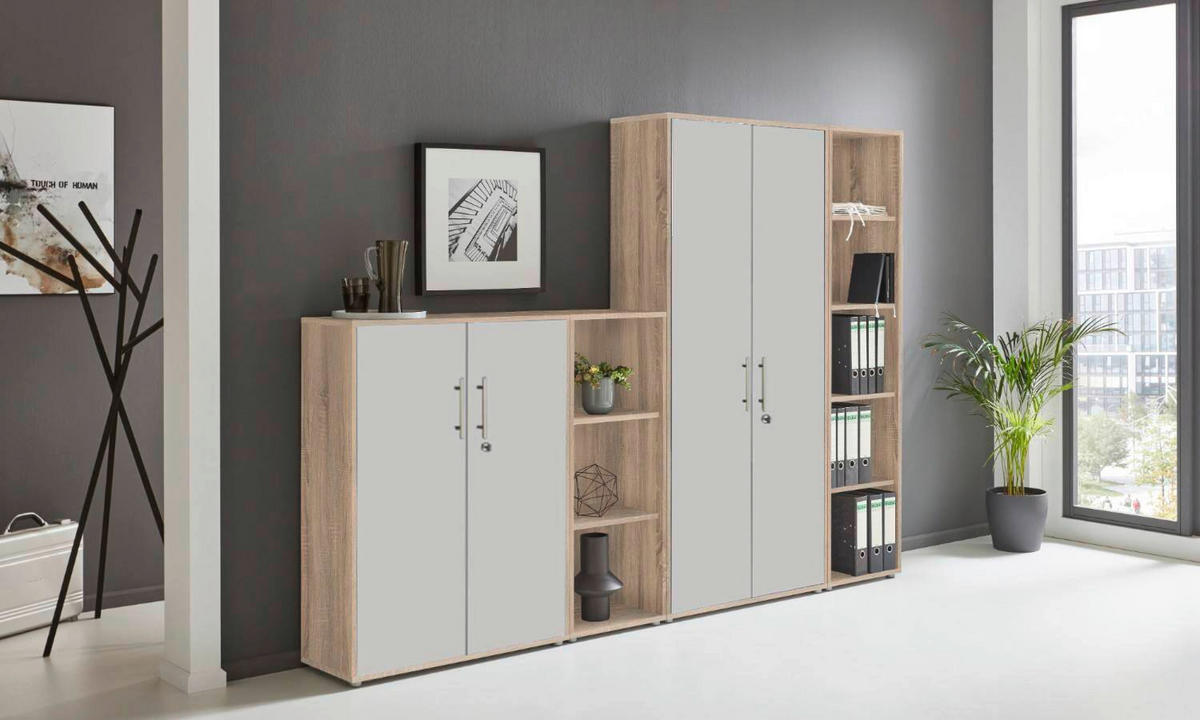 AKTENSCHRANK Hellgrau, Sonoma Eiche  - Hellgrau/Sonoma Eiche, MODERN, Holzwerkstoff (128,5/185,6/33cm) - MID.YOU