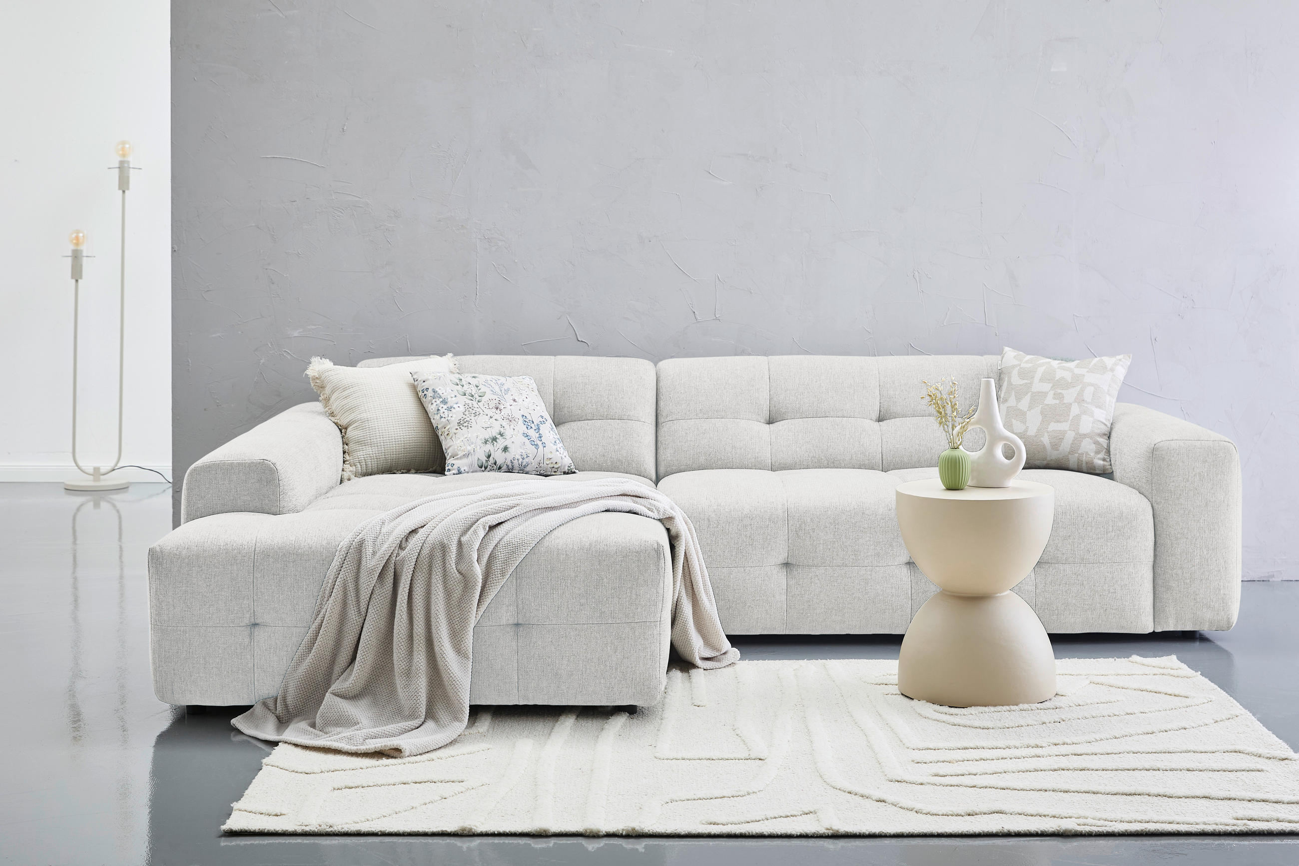 ECKSOFA Hellgrau Flachgewebe  - Hellgrau/Schwarz, KONVENTIONELL, Kunststoff/Textil (189/292cm) - Carryhome