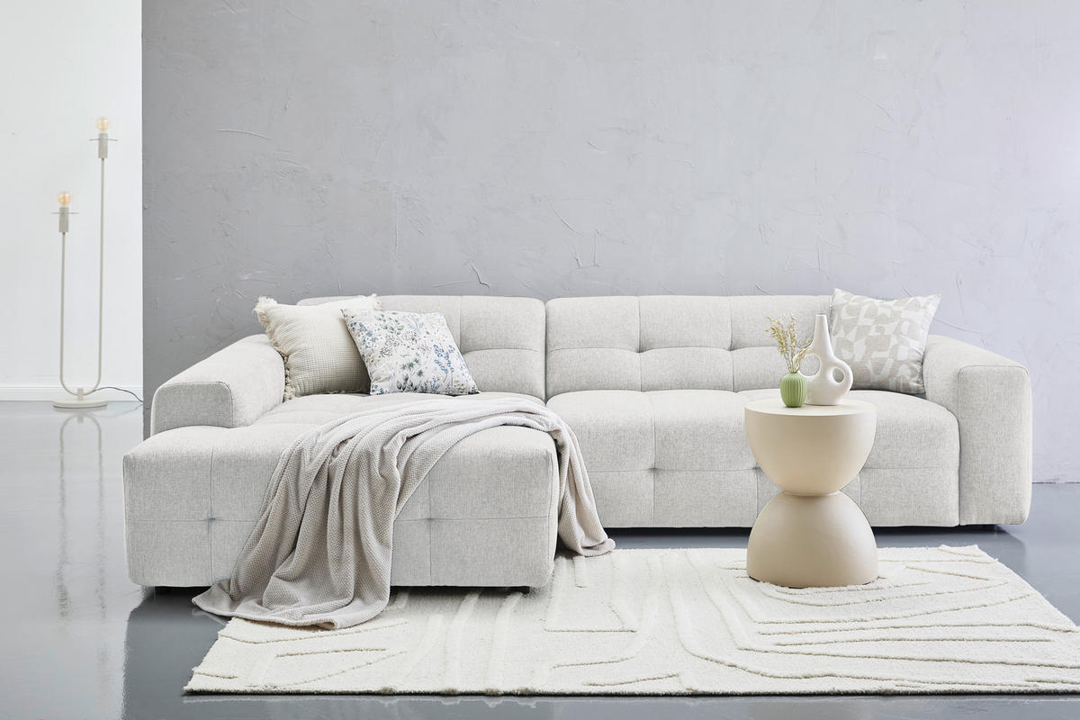 ECKSOFA in Flachgewebe Hellgrau  - Hellgrau/Schwarz, Konventionell, Kunststoff/Textil (189/292cm) - Carryhome