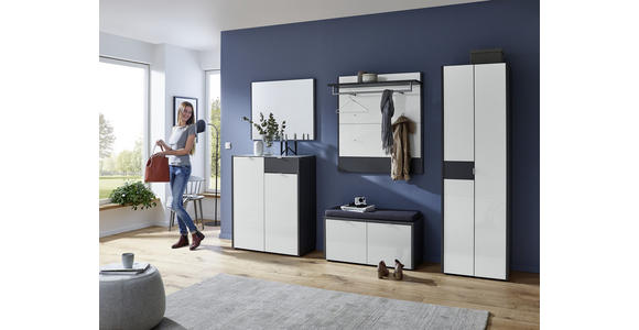 SCHUHSCHRANK Graphitfarben, Weiß - Alufarben/Schwarz, Design, Glas/Holzwerkstoff (91/110/40cm) - Voleo
