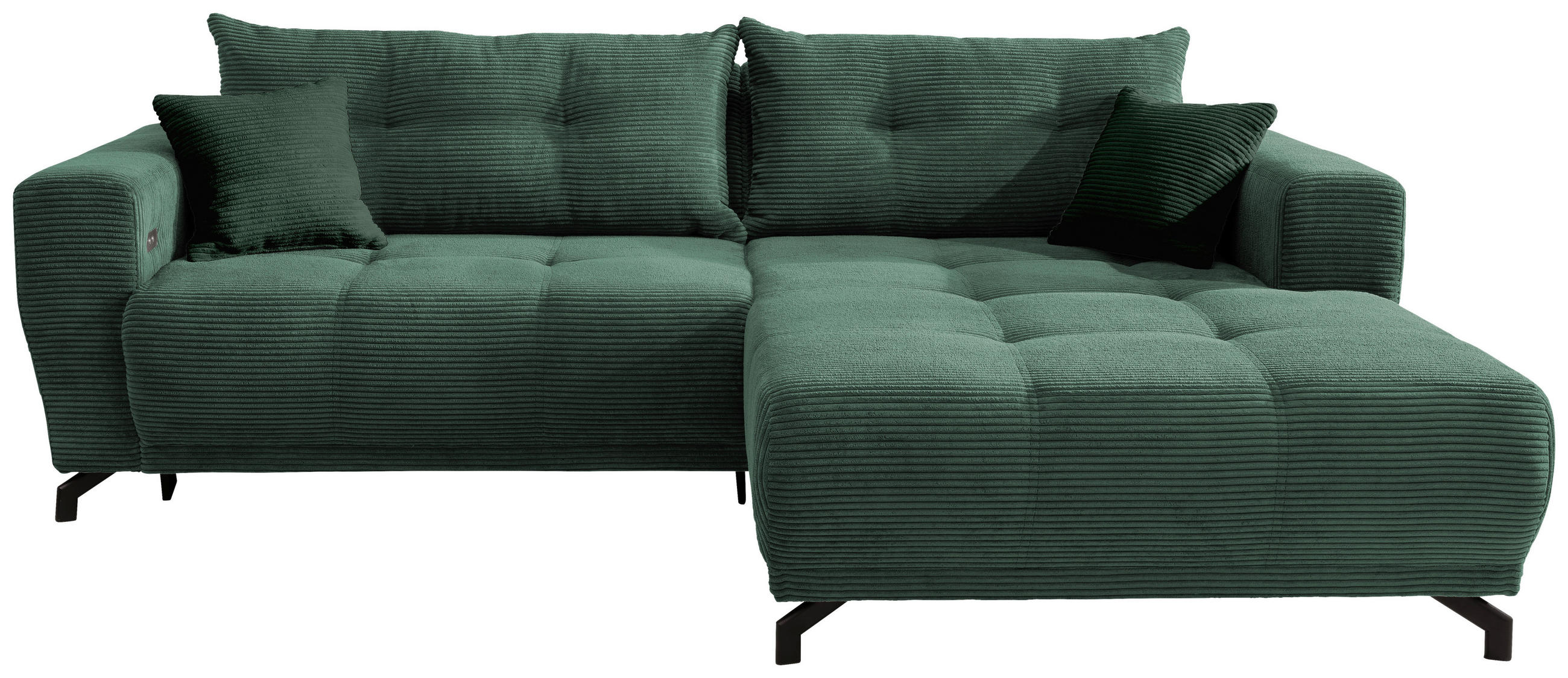 ECKSOFA Dunkelgrün Cord  - Dunkelgrün/Schwarz, MODERN, Holz/Textil (246/177cm) - MID.YOU