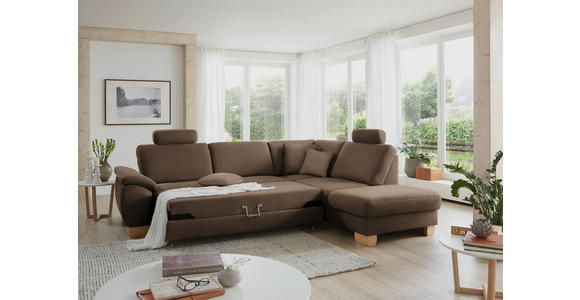 ECKSOFA in Mikrofaser Dunkelbraun  - Wildeiche/Dunkelbraun, Natur, Holz/Textil (286/236cm) - Voleo