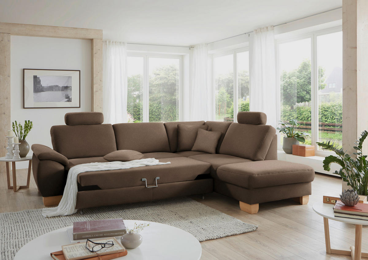 ECKSOFA in Mikrofaser Dunkelbraun  286/236 cm  - Wildeiche/Dunkelbraun, Natur, Holz/Textil (286/236cm) - Voleo