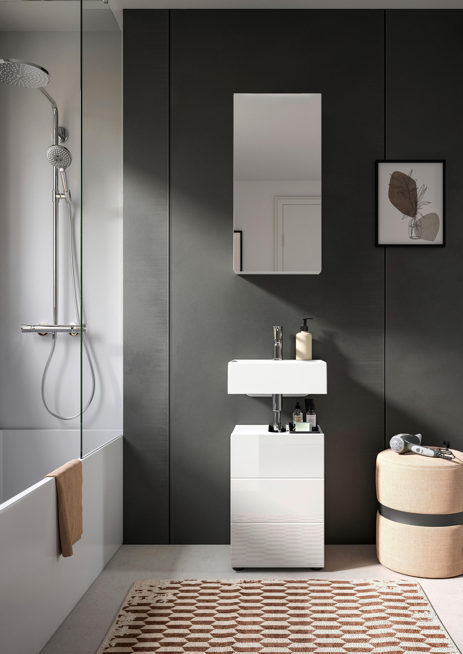 MID.YOU KOUPELNA PRO HOSTY, bílá, vysoce lesklá bílá, 38/190/34 cm