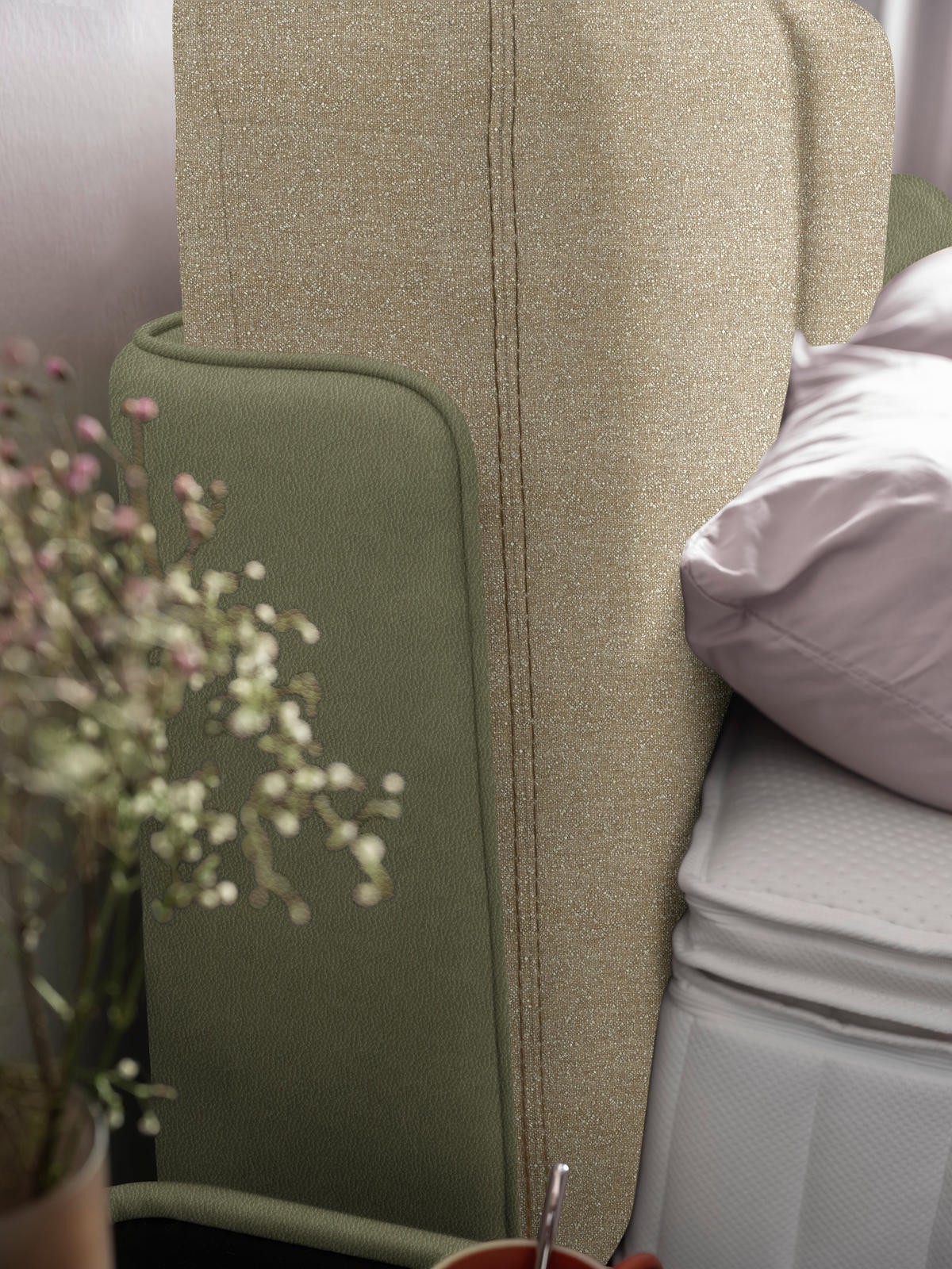 BOXSPRINGBETT 180/200 cm  in Beige, Olivgrün  - Beige/Schwarz, Design, Textil/Metall (180/200cm) - Johann Jakob