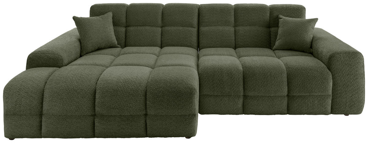 ECKSOFA in Bouclé Dunkelgrün  - Dunkelgrün/Schwarz, Modern, Kunststoff/Textil (152/301cm) - Livetastic