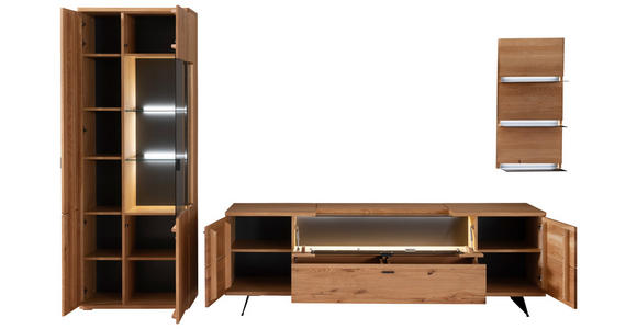 WOHNWAND 3-teilig  in Eichefarben  320/209/50 cm  - Eichefarben/Anthrazit, Natur, Glas/Holz (320/209/50cm) - Linea Natura