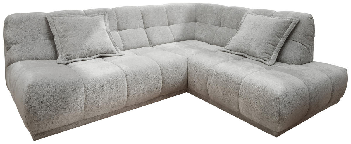 ECKSOFA ITALIA Silberfarben Chenille  - Silberfarben/Schwarz, MODERN, Kunststoff/Textil (254/203cm) - Livetastic