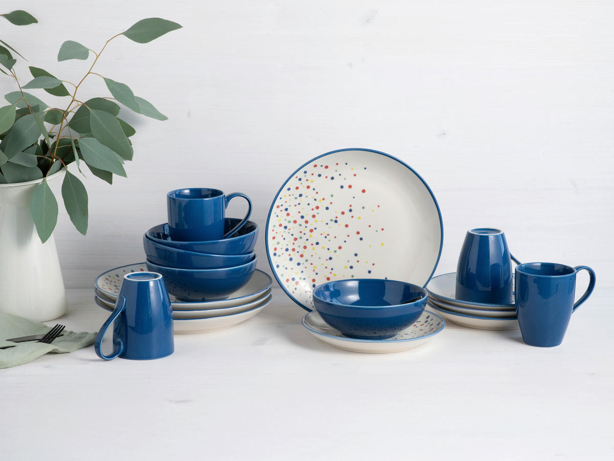 KOMBISERVICE Joy Blau-bunt 16-teilig  - Blau/Creme, Basics, Keramik - Creatable