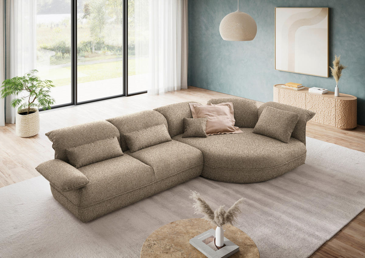 ECKSOFA Chenille Beigebraun  - Beigebraun/Schwarz, Design, Kunststoff/Textil (343/154cm) - Koinor