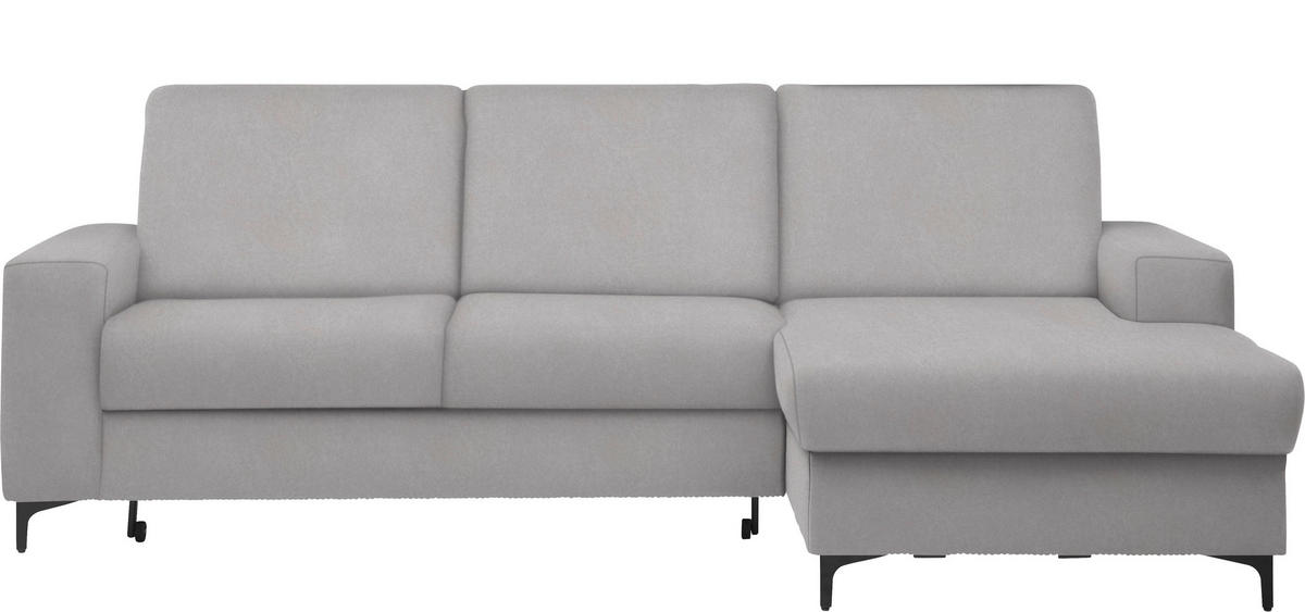 ECKSOFA in Velours Hellgrau  - Hellgrau/Schwarz, Konventionell, Textil/Metall (247/167cm) - Stylife