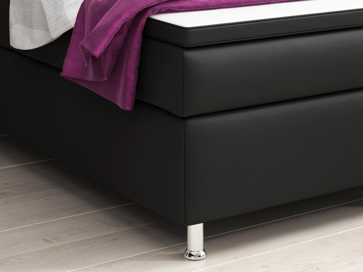 BOXSPRINGBETT 180/200 cm  in Schwarz  - Silberfarben/Schwarz, KONVENTIONELL, Leder/Textil (180/200cm) - MID.YOU