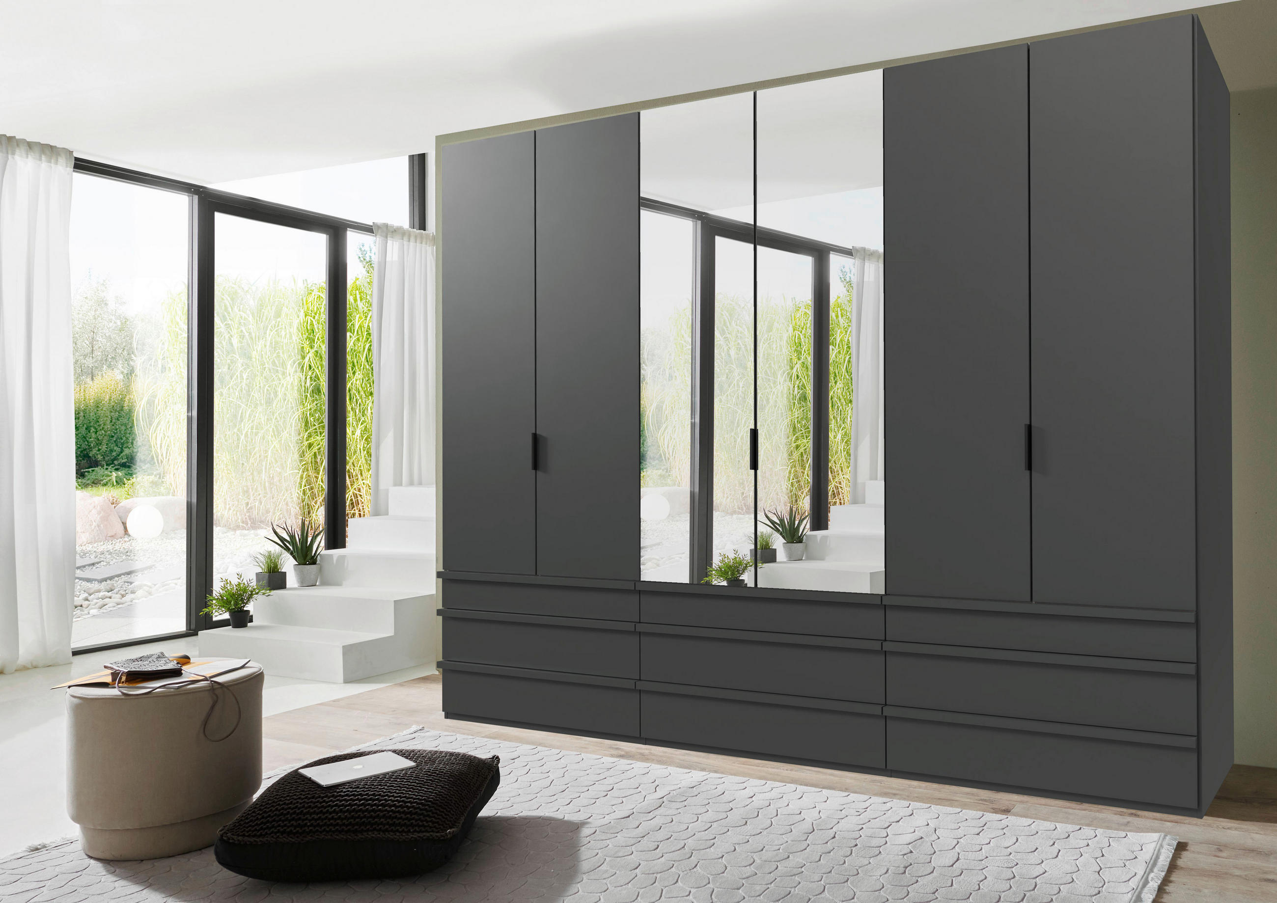 FALTTÜRENSCHRANK 300/236/58 cm 6-türig Graphitfarben  - Schwarz/Graphitfarben, Design, Glas/Holzwerkstoff (300/236/58cm) - Boxxx