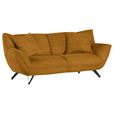 3-SITZER-SOFA in Samt Senfgelb  - Senfgelb/Schwarz, Design, Textil/Metall (203/90/95cm) - Carryhome