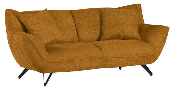 3-SITZER-SOFA in Samt Senfgelb  - Senfgelb/Schwarz, Design, Textil/Metall (203/90/95cm) - Carryhome