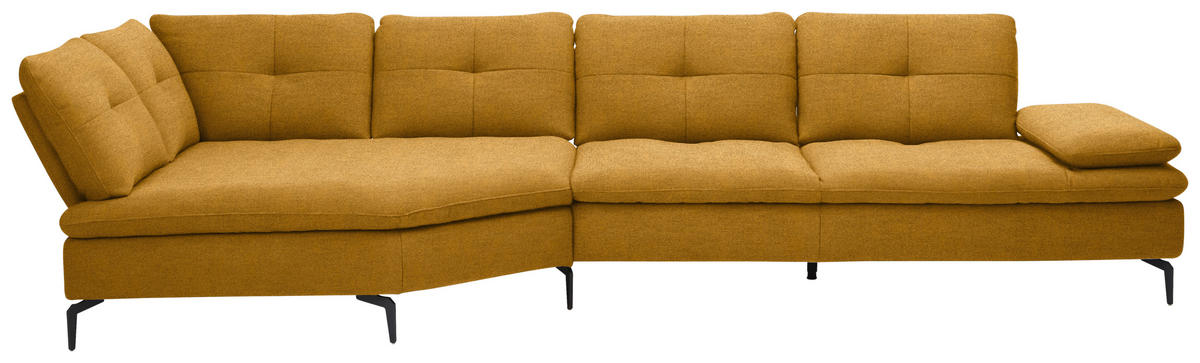 ECKSOFA in Flachgewebe Currygelb  157/344 cm  - Currygelb/Schwarz, Design, Textil/Metall (157/344cm) - Chilliano