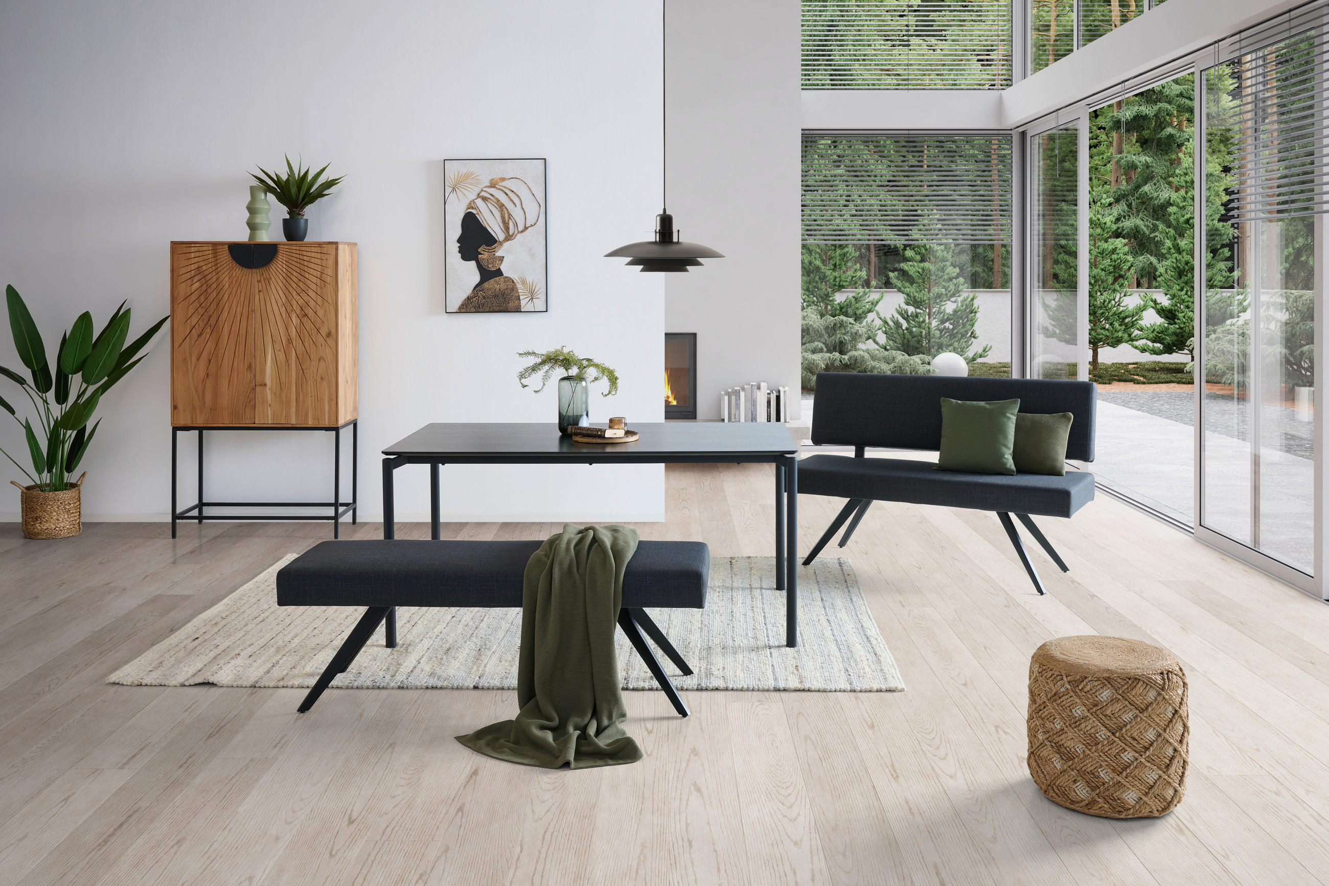 SITZBANK in Metall, Textil Dunkelgrau  - Dunkelgrau/Schwarz, KONVENTIONELL, Textil/Metall (140/90/62cm) - MID.YOU