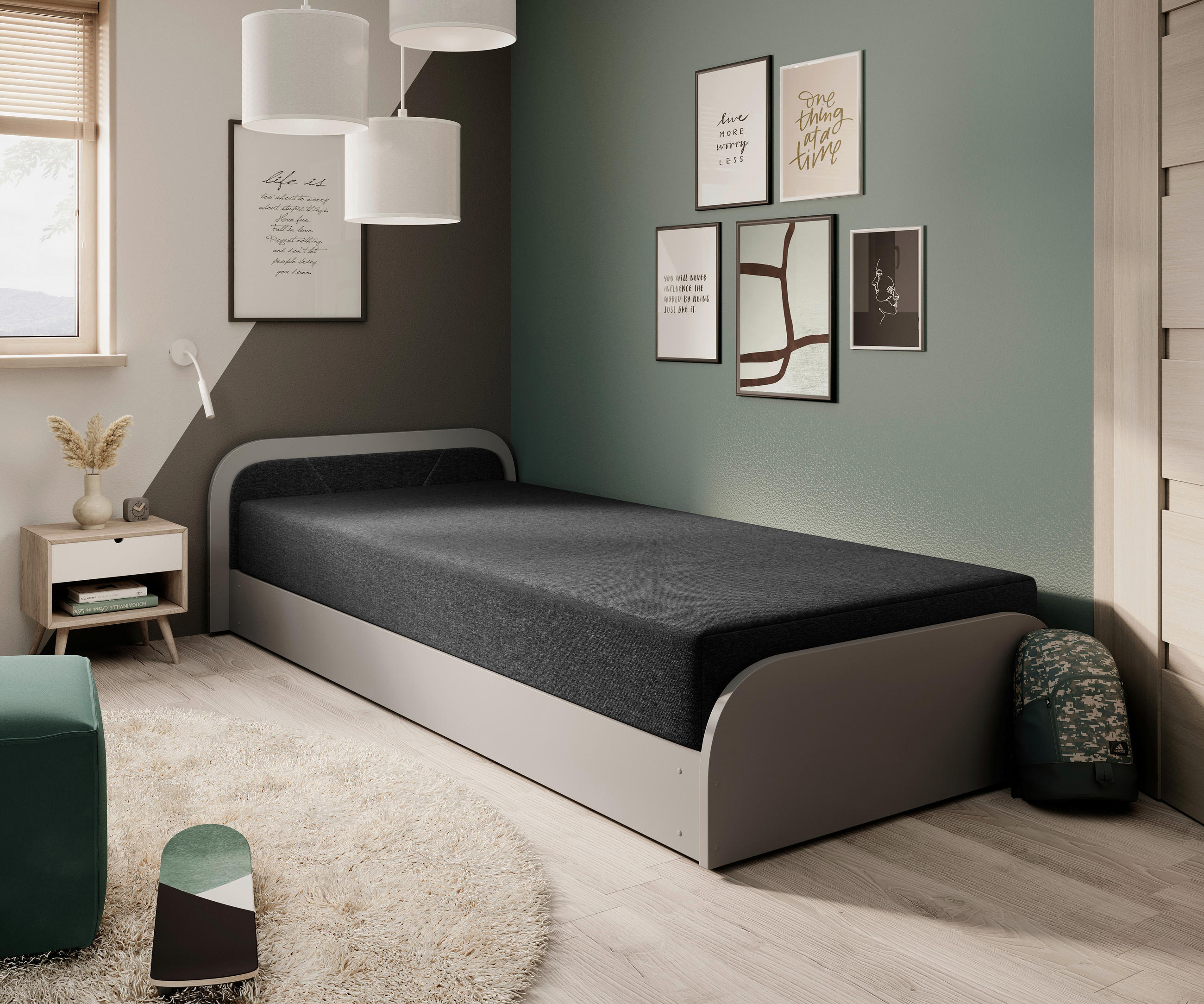 BETT 80/190 cm  in Graphitfarben   - Hellgrau/Schwarz, Modern, Holz/Kunststoff (80/190cm) - MID.YOU