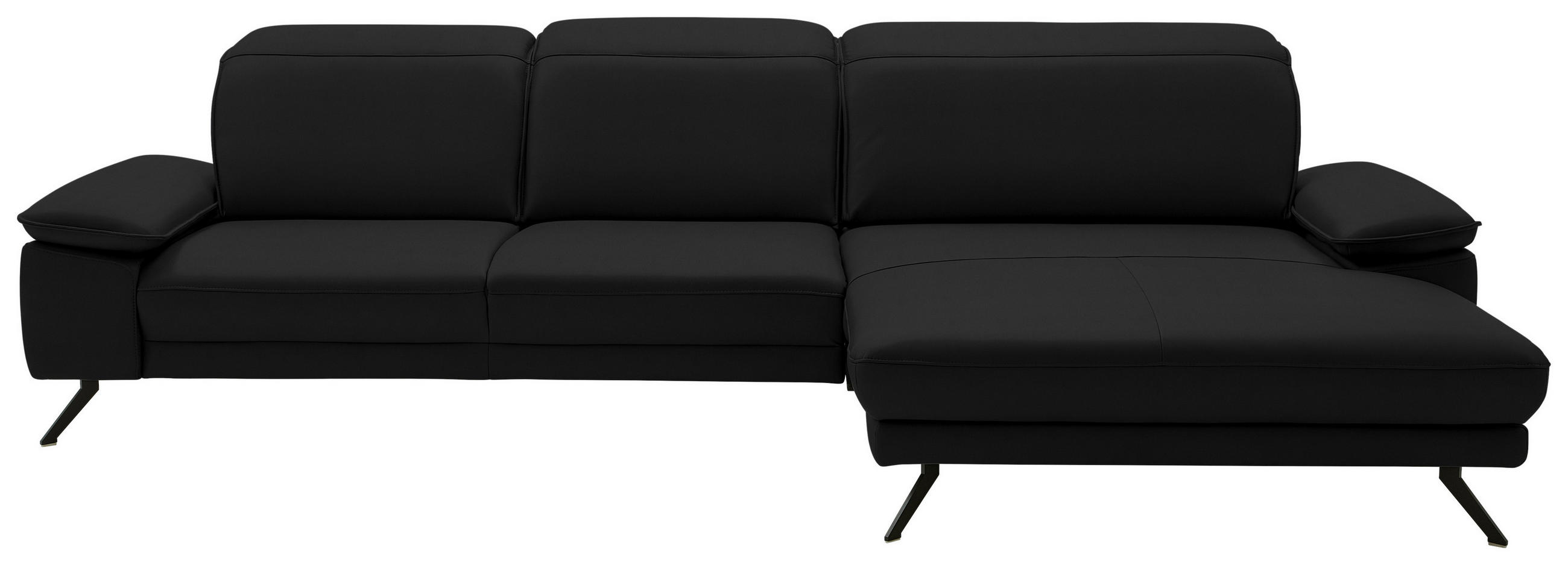 ECKSOFA in Echtleder Schwarz  - Schwarz, Design, Leder/Metall (332/193cm) - Dieter Knoll
